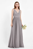 Ruched Chiffon Lace V Neck Bridesmaid Dress Sleeveless Formal Evening Dresses gowns