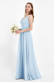 Ruched Chiffon Lace V Neck Bridesmaid Dress Sleeveless Formal Evening Dresses gowns