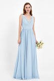 Ruched Chiffon Lace V Neck Bridesmaid Dress Sleeveless Formal Evening Dresses gowns
