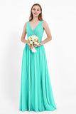 Ruched Chiffon Lace V Neck Bridesmaid Dress Sleeveless Formal Evening Dresses gowns