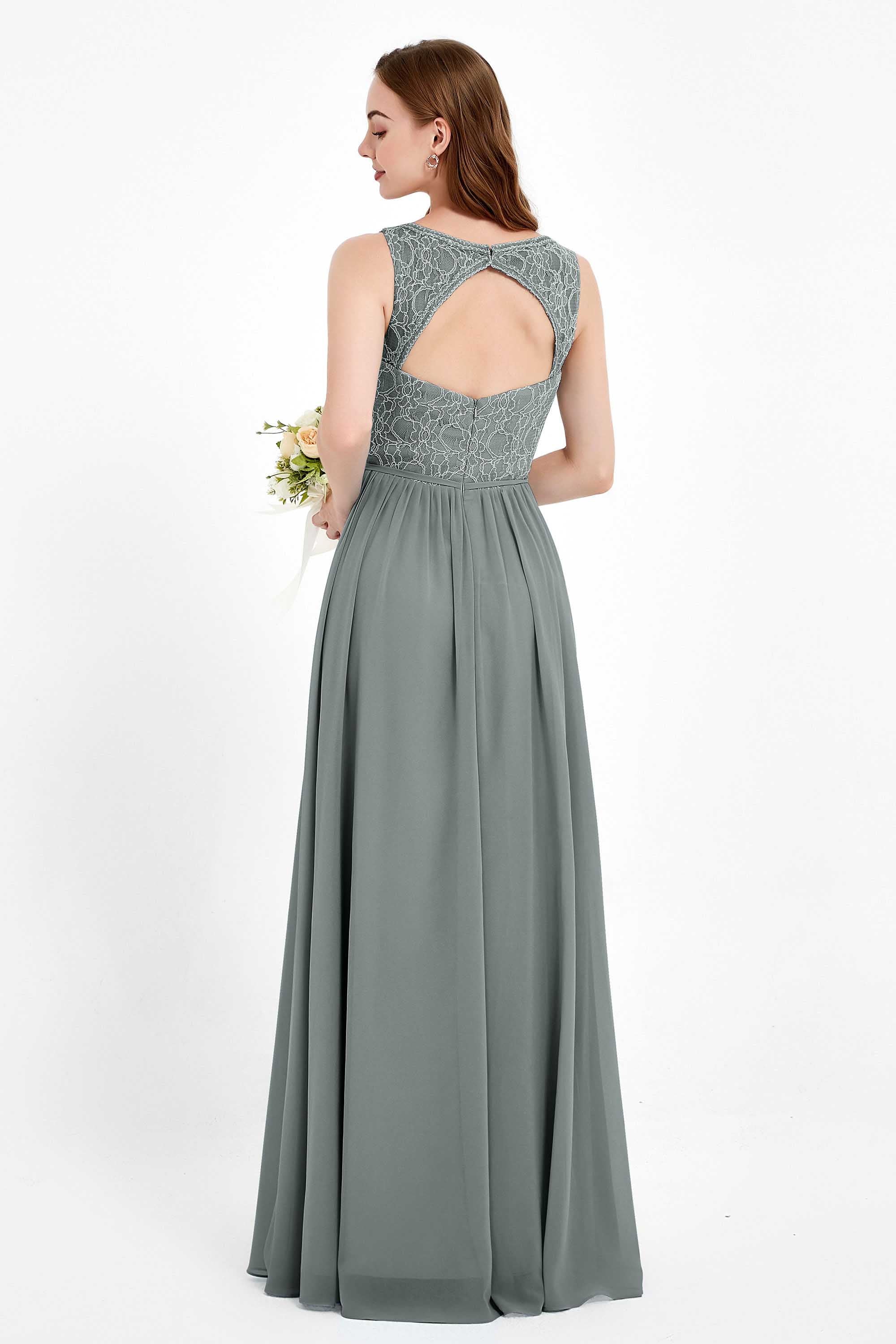 Ruched Chiffon Lace V Neck Bridesmaid Dress Sleeveless Formal Evening Dresses gowns
