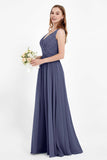Ruched Chiffon Lace V Neck Bridesmaid Dress Sleeveless Formal Evening Dresses gowns