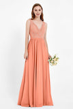 Ruched Chiffon Lace V Neck Bridesmaid Dress Sleeveless Formal Evening Dresses gowns