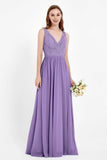 Ruched Chiffon Lace V Neck Bridesmaid Dress Sleeveless Formal Evening Dresses gowns