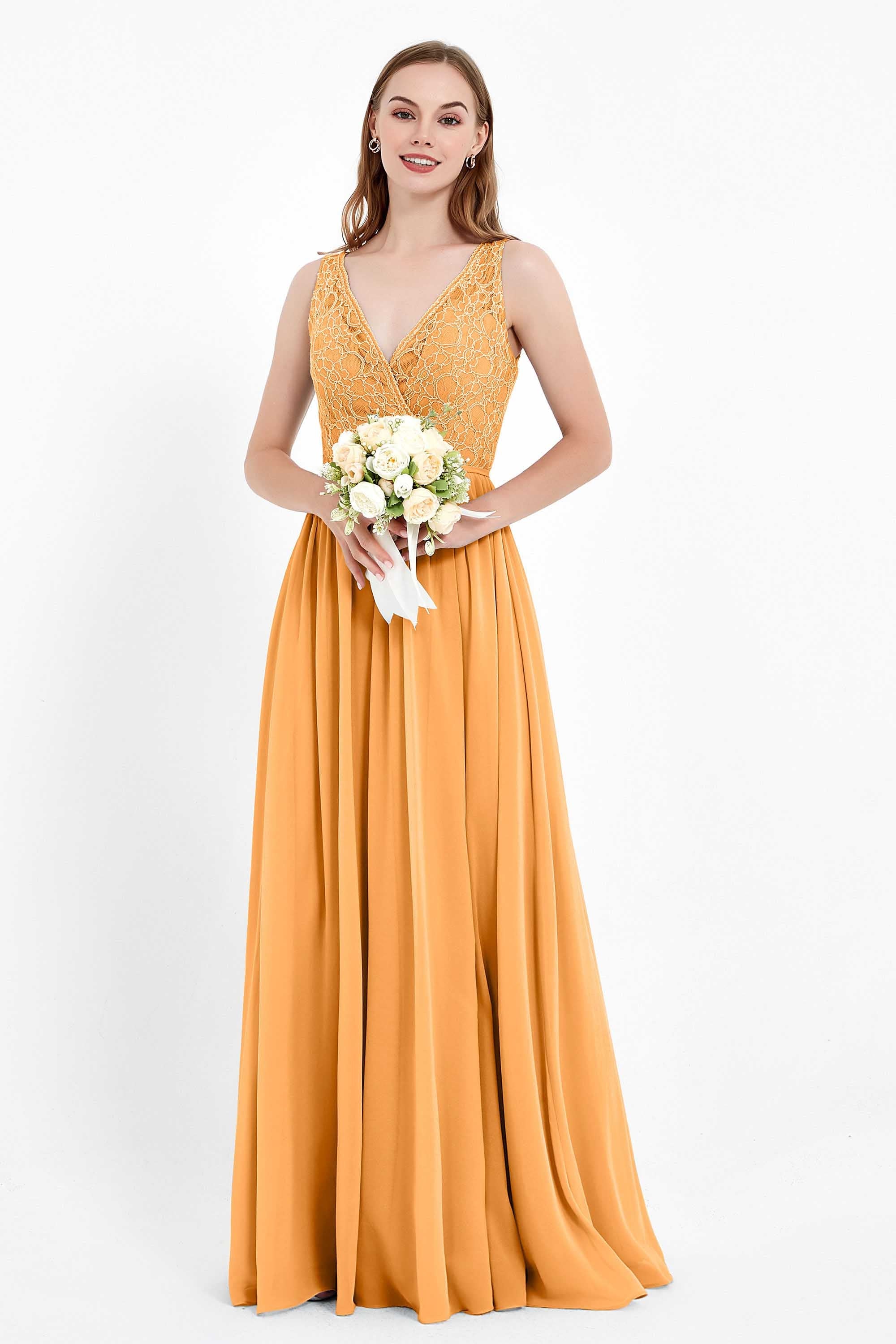 Ruched Chiffon Lace V Neck Bridesmaid Dress Sleeveless Formal Evening Dresses gowns