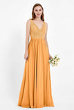 Ruched Chiffon Lace V Neck Bridesmaid Dress Sleeveless Formal Evening Dresses gowns