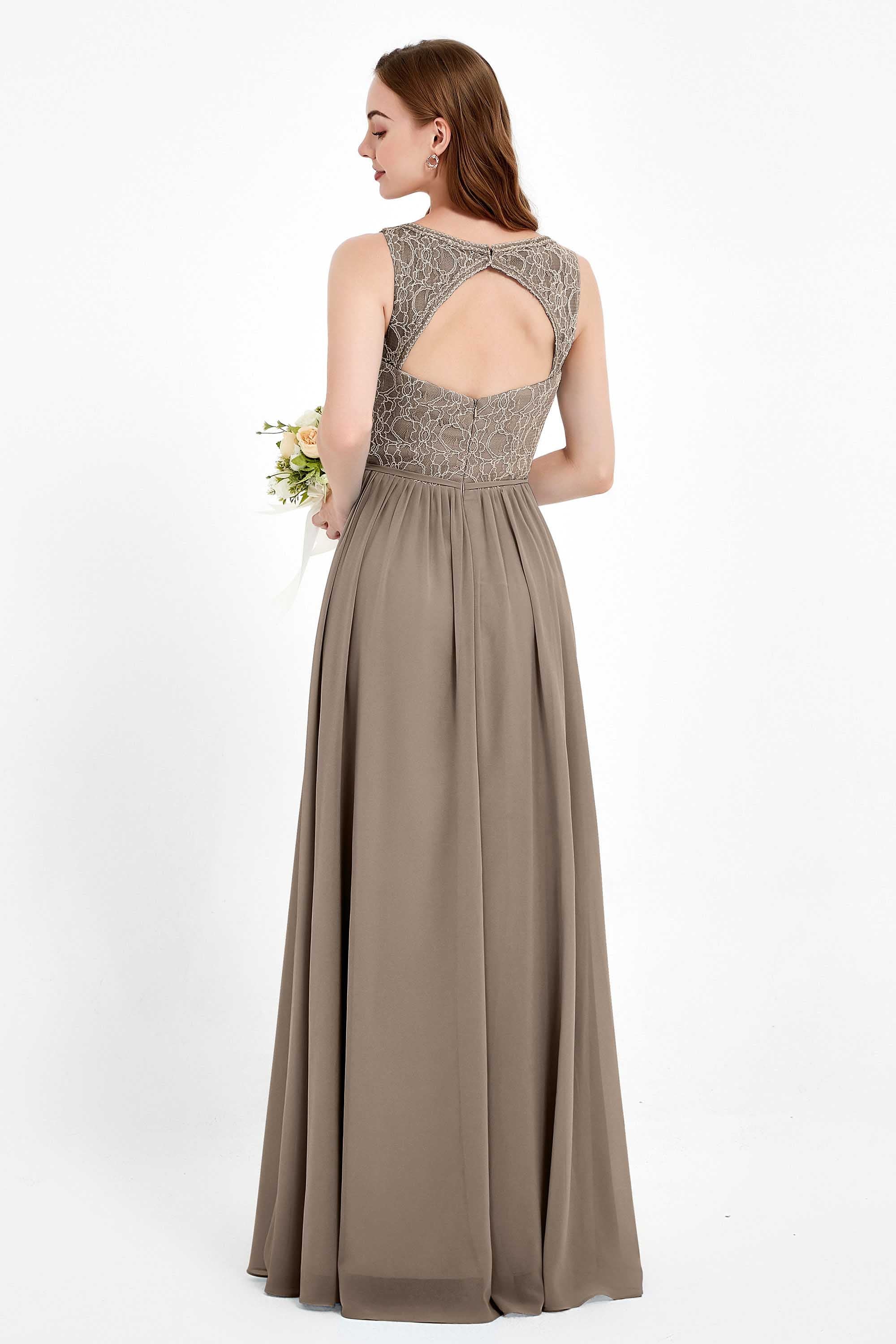Ruched Chiffon Lace V Neck Bridesmaid Dress Sleeveless Formal Evening Dresses gowns