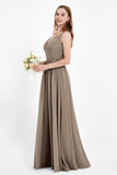 Ruched Chiffon Lace V Neck Bridesmaid Dress Sleeveless Formal Evening Dresses gowns