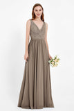 Ruched Chiffon Lace V Neck Bridesmaid Dress Sleeveless Formal Evening Dresses gowns
