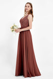 Ruched Chiffon Lace V Neck Bridesmaid Dress Sleeveless Formal Evening Dresses gowns
