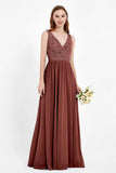 Ruched Chiffon Lace V Neck Bridesmaid Dress Sleeveless Formal Evening Dresses gowns