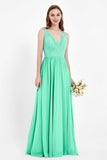 Ruched Chiffon Lace V Neck Bridesmaid Dress Sleeveless Formal Evening Dresses gowns