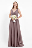 Ruched Chiffon Lace V Neck Bridesmaid Dress Sleeveless Formal Evening Dresses gowns
