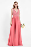 Ruched Chiffon Lace V Neck Bridesmaid Dress Sleeveless Formal Evening Dresses gowns