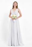 Ruched Chiffon Lace V Neck Bridesmaid Dress Sleeveless Formal Evening Dresses gowns