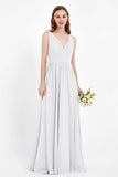 Ruched Chiffon Lace V Neck Bridesmaid Dress Sleeveless Formal Evening Dresses gowns