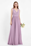 Ruched Chiffon Lace V Neck Bridesmaid Dress Sleeveless Formal Evening Dresses gowns