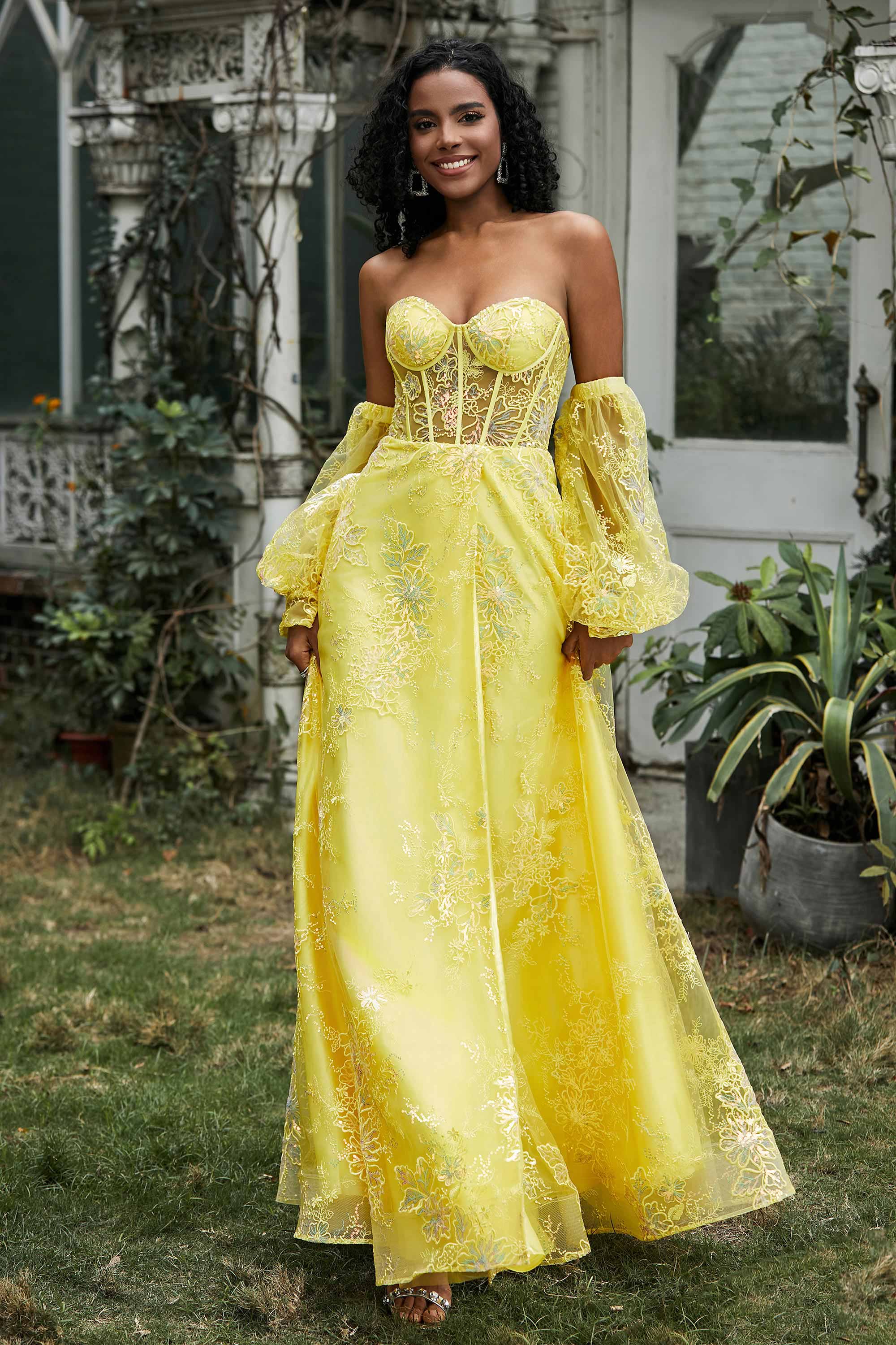 Sweetheart See-Through Lace Formal Evening Dress With High Slit Prom Party Gowns