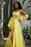 Sweetheart See-Through Lace Formal Evening Dress With High Slit Prom Party Gowns