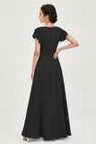 Flutter Sleeves Chiffon V Neck Bridesmaid Dress Women's Formal Evening Prom Gowns Dresses