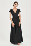 Flutter Sleeves Chiffon V Neck Bridesmaid Dress Women's Formal Evening Prom Gowns Dresses