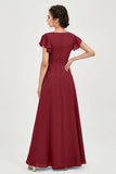 Flutter Sleeves Chiffon V Neck Bridesmaid Dress Women's Formal Evening Prom Gowns Dresses