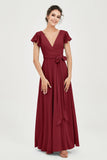Flutter Sleeves Chiffon V Neck Bridesmaid Dress Women's Formal Evening Prom Gowns Dresses
