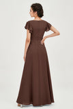 Flutter Sleeves Chiffon V Neck Bridesmaid Dress Women's Formal Evening Prom Gowns Dresses