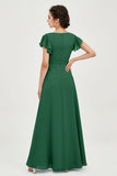 Flutter Sleeves Chiffon V Neck Bridesmaid Dress Women's Formal Evening Prom Gowns Dresses