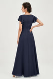 Flutter Sleeves Chiffon V Neck Bridesmaid Dress Women's Formal Evening Prom Gowns Dresses