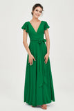 Flutter Sleeves Chiffon V Neck Bridesmaid Dress Women's Formal Evening Prom Gowns Dresses