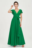 Flutter Sleeves Chiffon V Neck Bridesmaid Dress Women's Formal Evening Prom Gowns Dresses