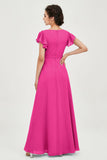 Flutter Sleeves Chiffon V Neck Bridesmaid Dress Women's Formal Evening Prom Gowns Dresses