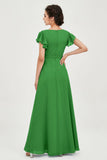 Flutter Sleeves Chiffon V Neck Bridesmaid Dress Women's Formal Evening Prom Gowns Dresses