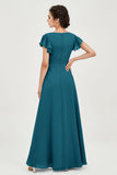Flutter Sleeves Chiffon V Neck Bridesmaid Dress Women's Formal Evening Prom Gowns Dresses