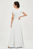 Flutter Sleeves Chiffon V Neck Bridesmaid Dress Women's Formal Evening Prom Gowns Dresses