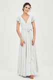 Flutter Sleeves Chiffon V Neck Bridesmaid Dress Women's Formal Evening Prom Gowns Dresses