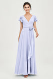 Flutter Sleeves Chiffon V Neck Bridesmaid Dress Women's Formal Evening Prom Gowns Dresses