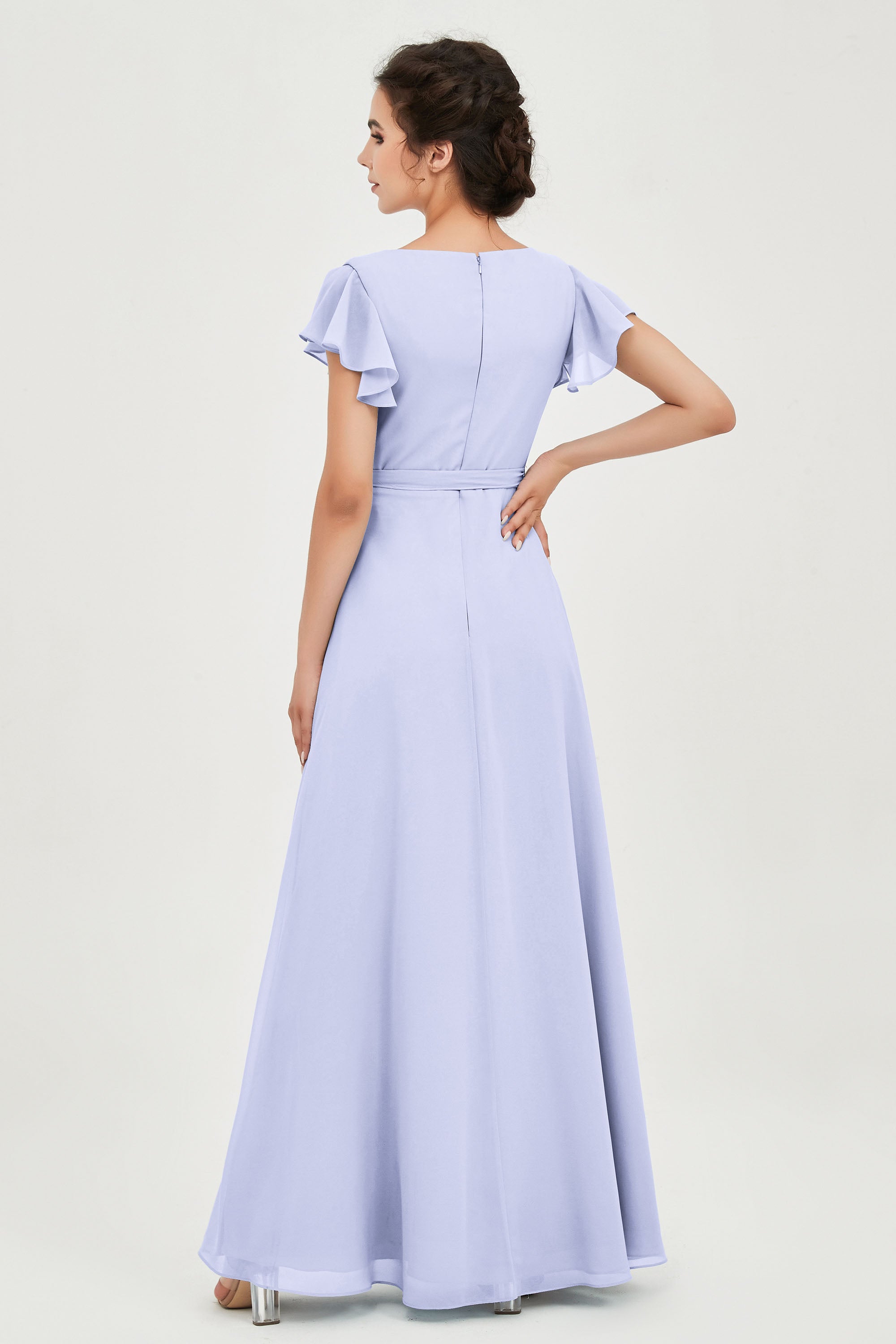 Flutter Sleeves Chiffon V Neck Bridesmaid Dress Women's Formal Evening Prom Gowns Dresses