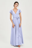 Flutter Sleeves Chiffon V Neck Bridesmaid Dress Women's Formal Evening Prom Gowns Dresses