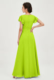Flutter Sleeves Chiffon V Neck Bridesmaid Dress Women's Formal Evening Prom Gowns Dresses