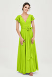 Flutter Sleeves Chiffon V Neck Bridesmaid Dress Women's Formal Evening Prom Gowns Dresses
