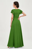 Flutter Sleeves Chiffon V Neck Bridesmaid Dress Women's Formal Evening Prom Gowns Dresses