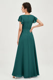 Flutter Sleeves Chiffon V Neck Bridesmaid Dress Women's Formal Evening Prom Gowns Dresses