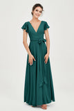 Flutter Sleeves Chiffon V Neck Bridesmaid Dress Women's Formal Evening Prom Gowns Dresses
