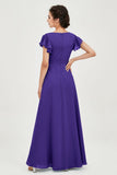 Flutter Sleeves Chiffon V Neck Bridesmaid Dress Women's Formal Evening Prom Gowns Dresses