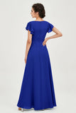 Flutter Sleeves Chiffon V Neck Bridesmaid Dress Women's Formal Evening Prom Gowns Dresses