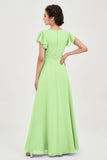 Flutter Sleeves Chiffon V Neck Bridesmaid Dress Women's Formal Evening Prom Gowns Dresses