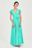 Flutter Sleeves Chiffon V Neck Bridesmaid Dress Women's Formal Evening Prom Gowns Dresses