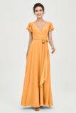 Flutter Sleeves Chiffon V Neck Bridesmaid Dress Women's Formal Evening Prom Gowns Dresses